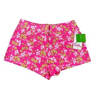 Lilly Pulitzer Shorts Women 8 Pink Floral Print  Flat Front Beach Summer Colorfu